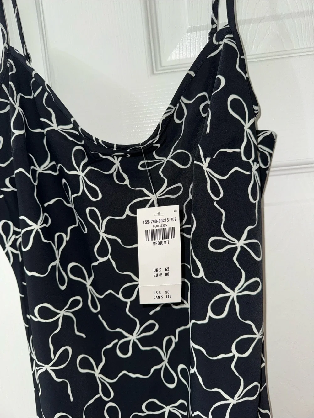 Abercrombie & Fitch Black Maxi Slip Dress with White Bow Print (Medium Long)